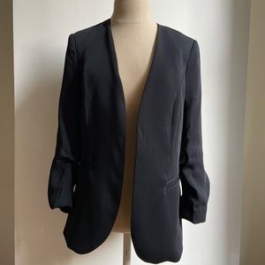Chelsea28 Black Ruched Sleeve Blazer